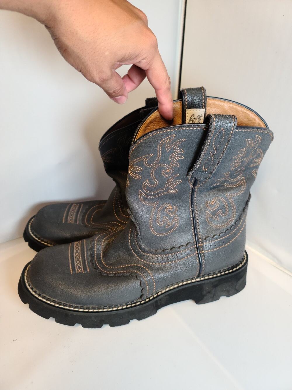 Women’s Size 9.5 Ariat FatBaby Western Boots grey blue work boot cowboy boot